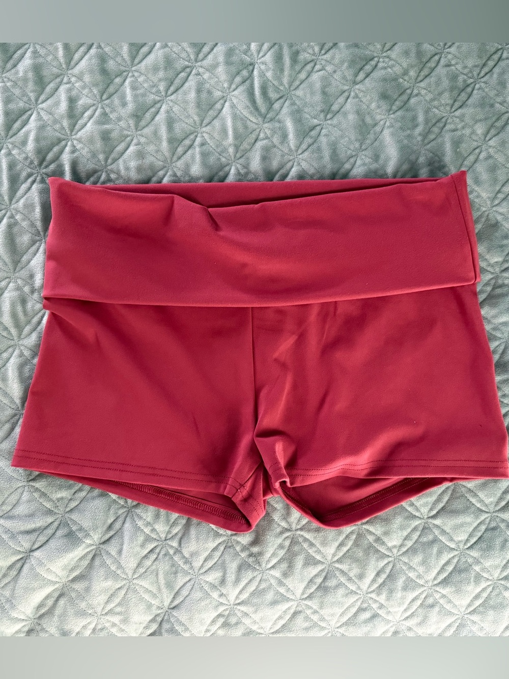 No Boundaries Fold-Over Waist Bike Shorts - Deep Red - L